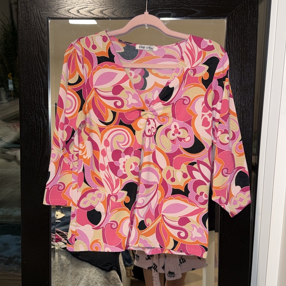Only Mine Vibrant Pink and Orange Patterned Blouse